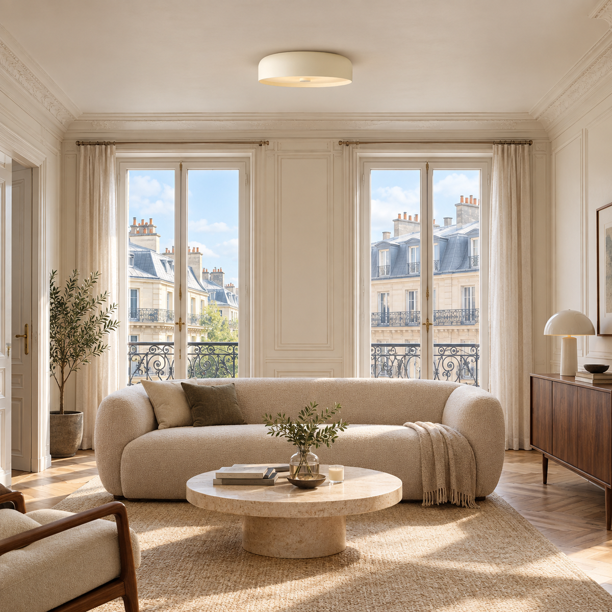 Plafonnier Salon Blanc — mise en situation salon parisien lumière du jour