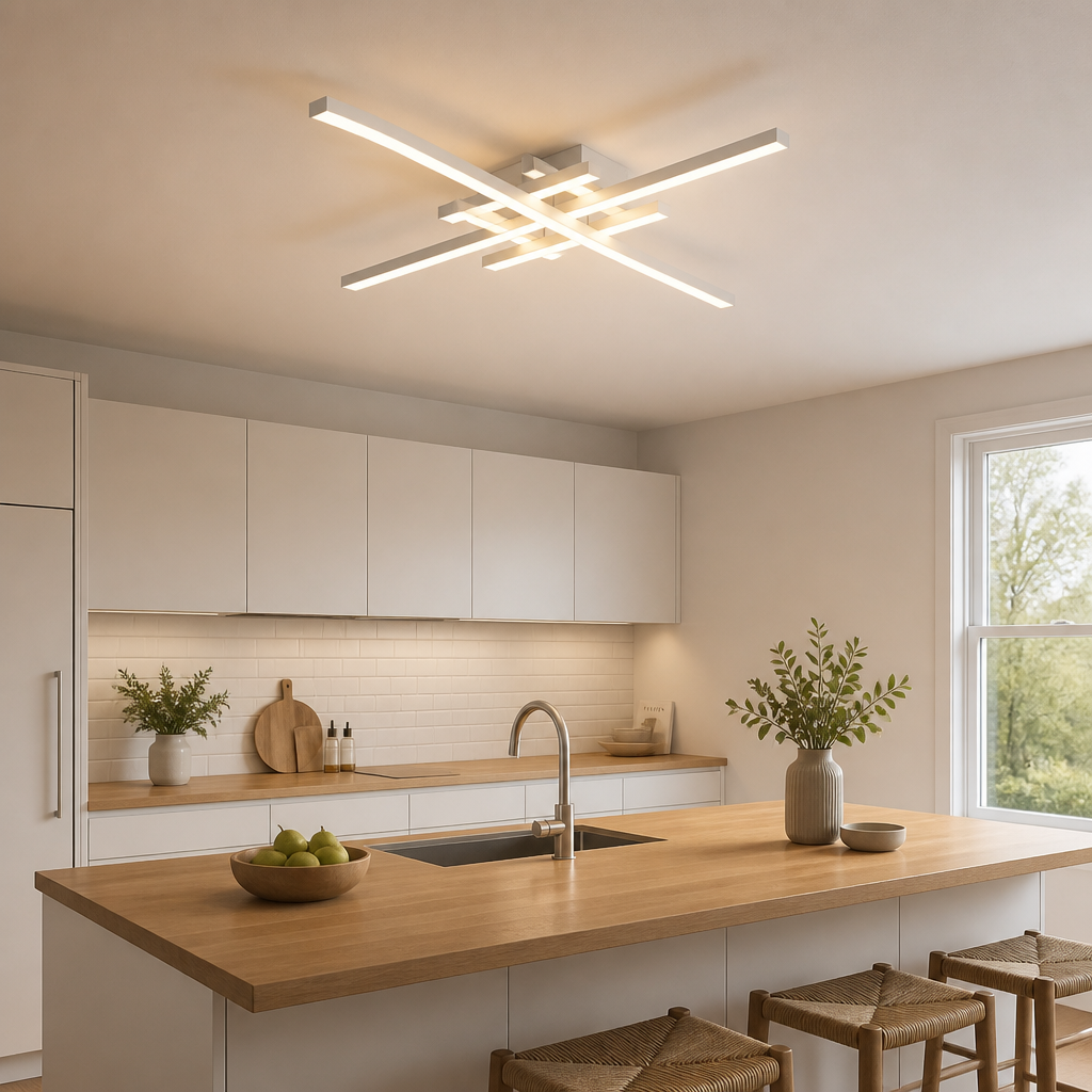 Plafonnier Salon LED Blanc 60cm — mise en situation salle à manger