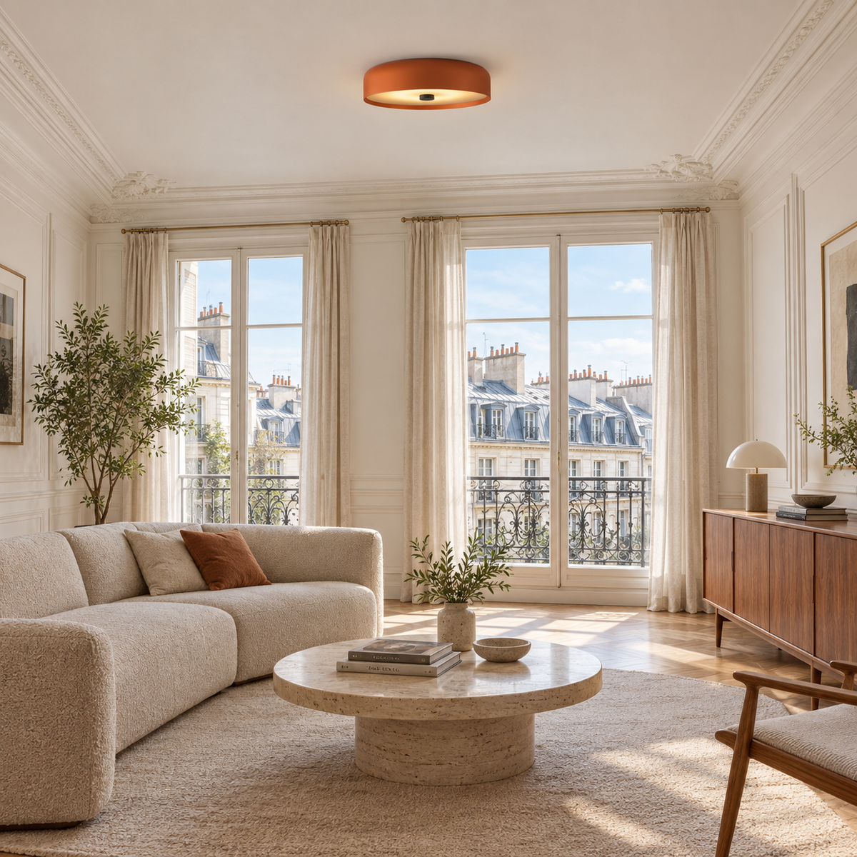 Plafonnier Salon Orange — mise en situation salon parisien lumière du jour