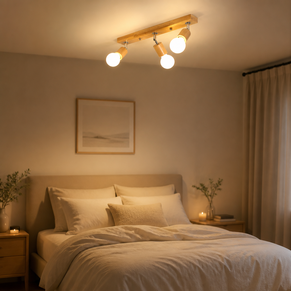 Plafonnier Spot Bois Rotatif Nordic B — mise en situation chambre