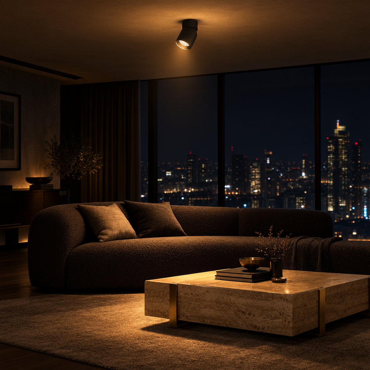 Spot Plafond Noir 1 pièce 3 Couleurs — ambiance soir penthouse contemporain