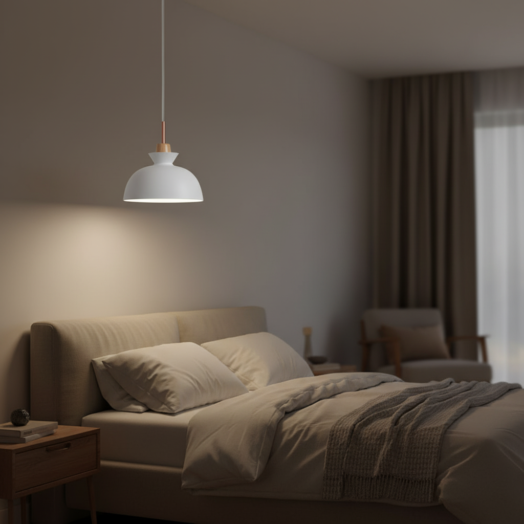 Suspension Bois et Métal — mise en situation chambre