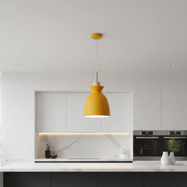 Suspension Bois et Métal — mise en situation cuisine