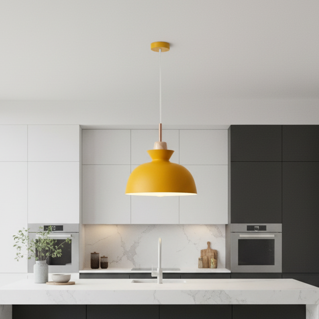 Suspension Bois et Métal — mise en situation cuisine