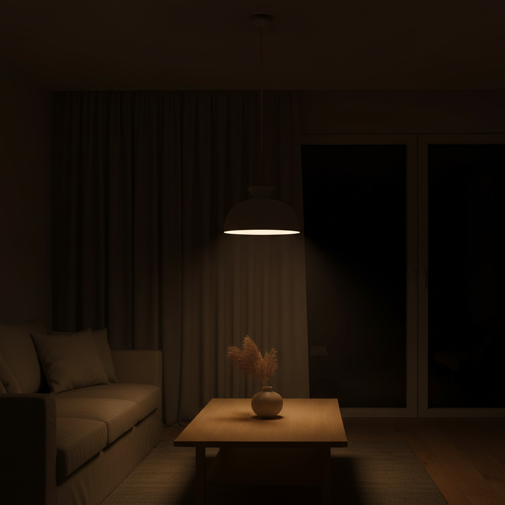 Suspension Bois et Métal — ambiance soir salon scandinave