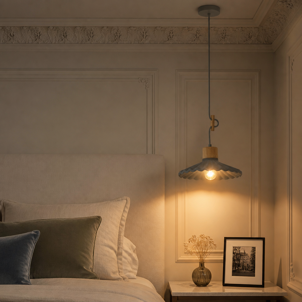 Suspension Ciment Nordic Design Rose — mise en situation chambre
