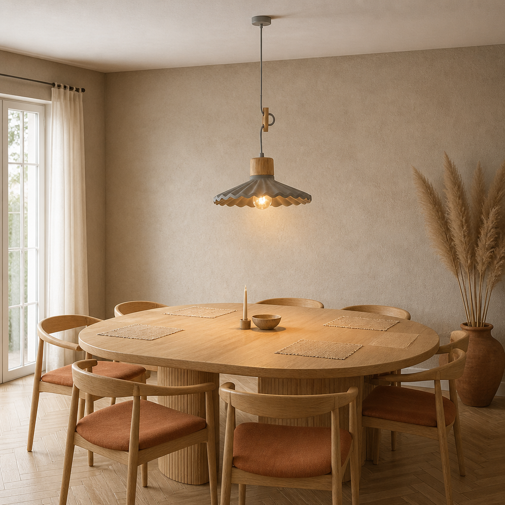 Suspension Ciment Nordic Design Rose — mise en situation salle à manger