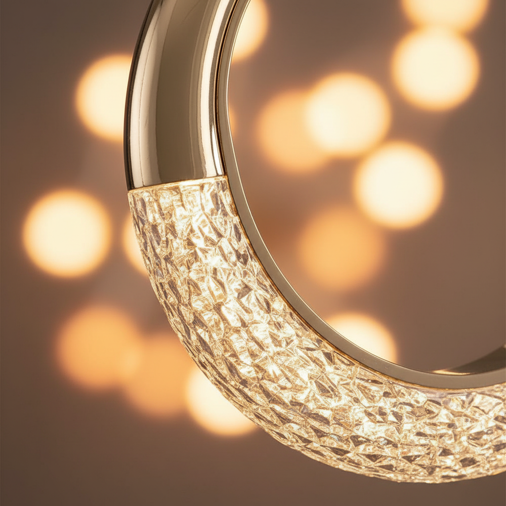 Suspension Cristal LED – Art Déco Or — gros plan détail matière et finition