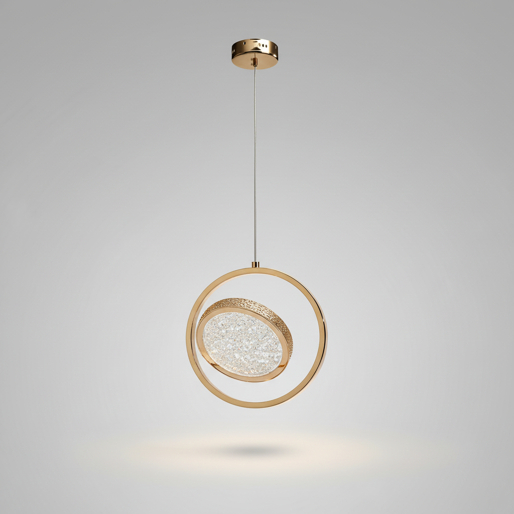 Suspension Cristal LED – Art Déco Or — photo produit fond gris