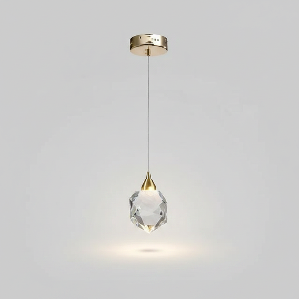 Suspension Cristal LED – Art Déco Or — photo produit fond gris