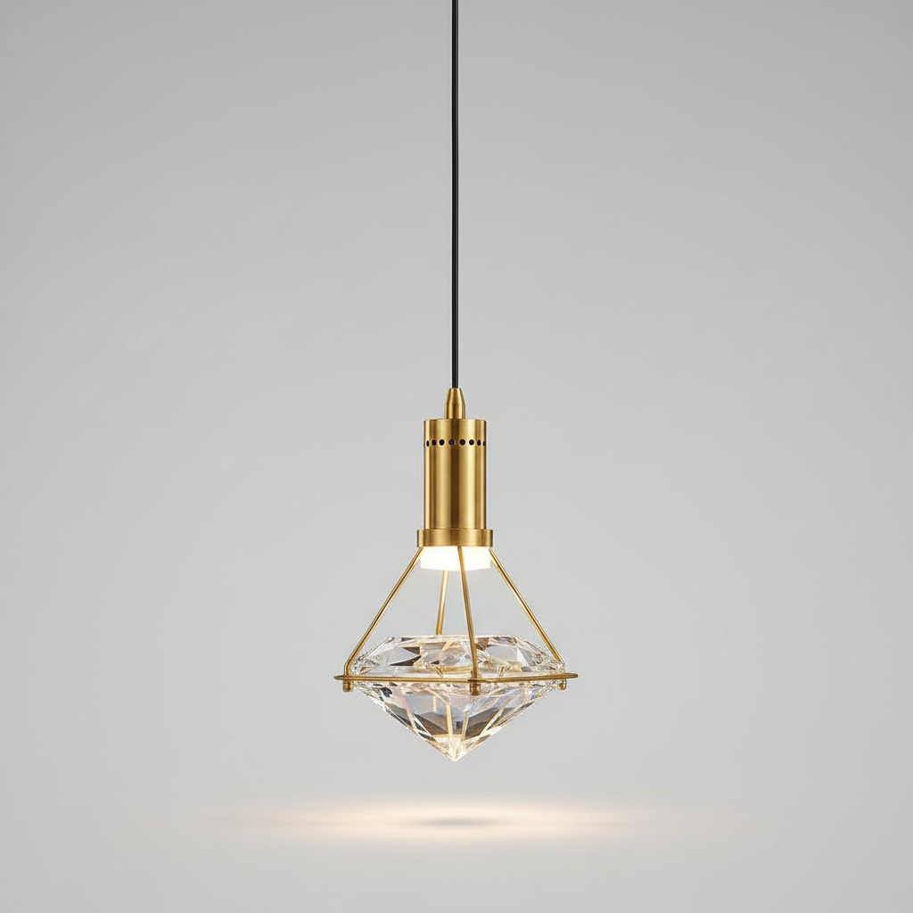Suspension Cristal LED – Art Déco Or — photo produit fond gris