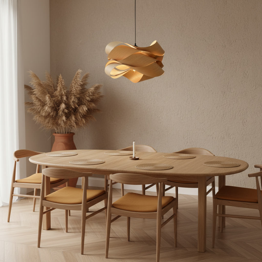 Suspension Design en Bois — mise en situation salle à manger