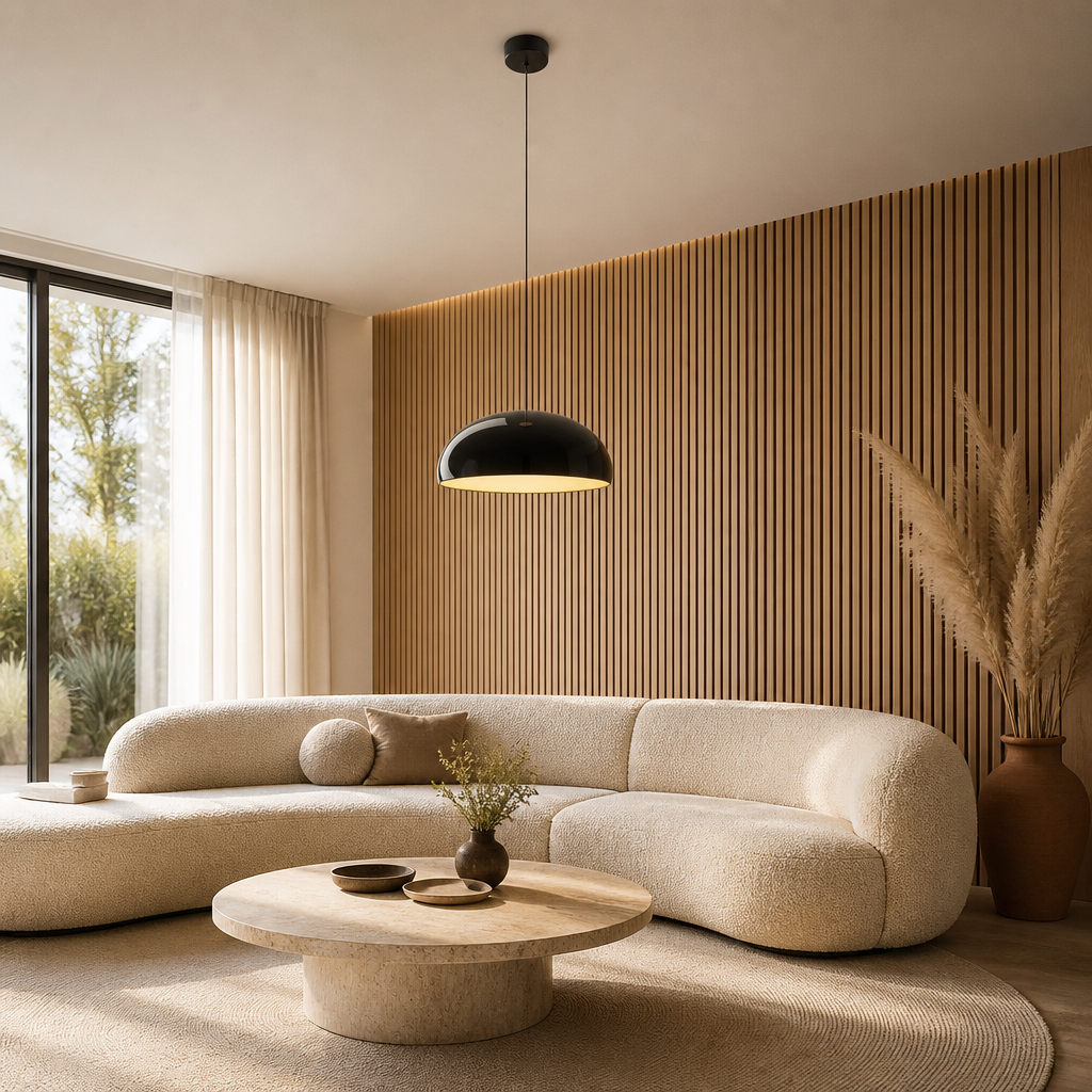 Suspension Dôme Design Laquée Noir — mise en situation salon lumière du jour