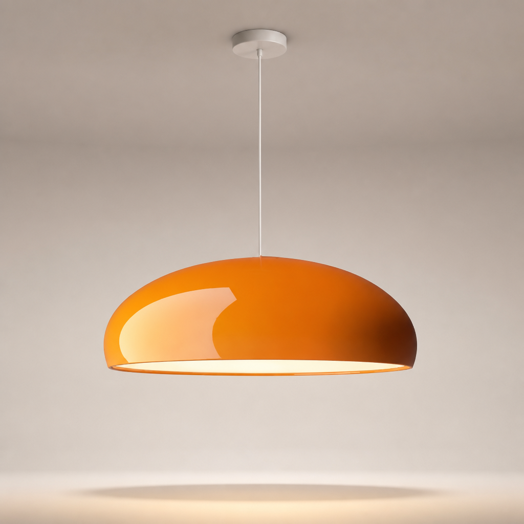 Suspension Dôme Design Laquée Orange — photo produit fond gris