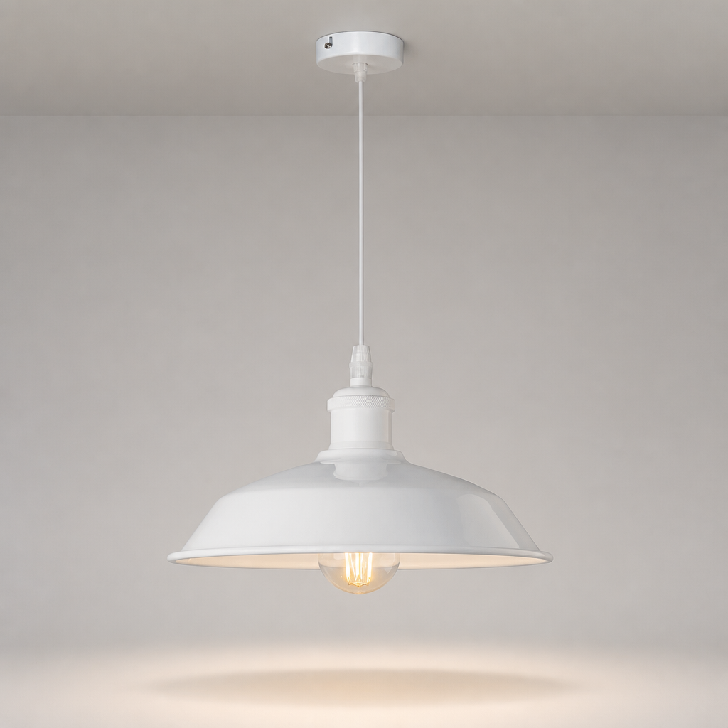 Suspension Dôme Industrielle Métal Blanc — photo produit fond gris