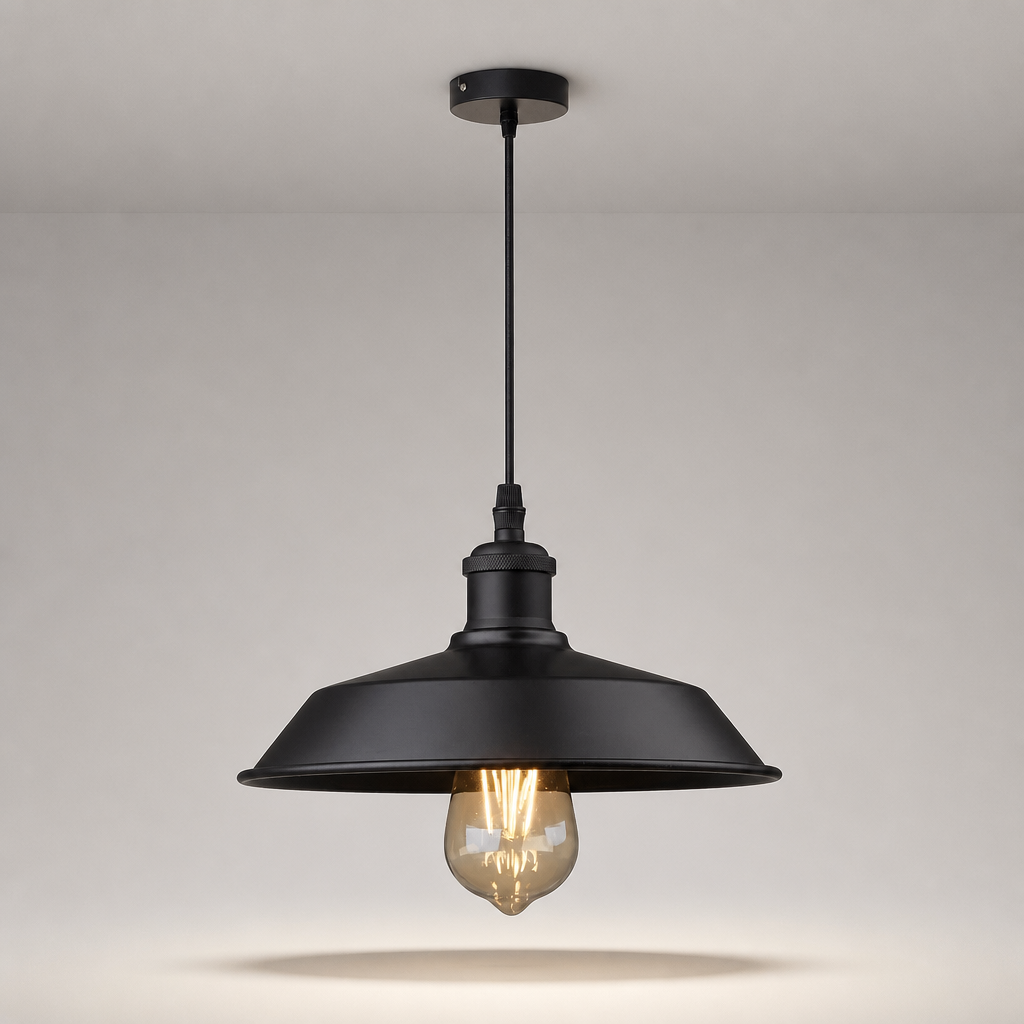 Suspension Dôme Industrielle Métal Noir — photo produit fond gris