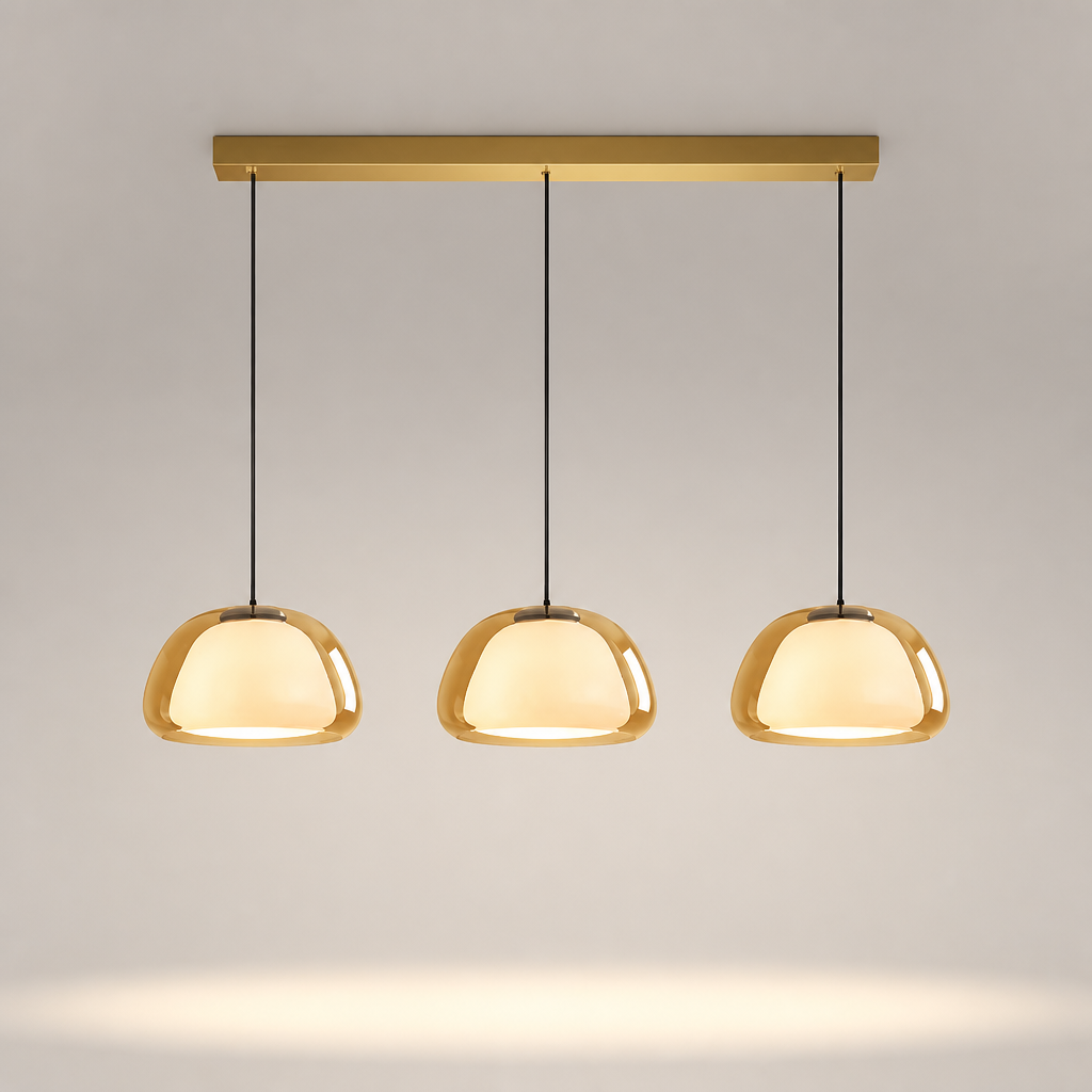 Suspension Double Verre Scandinave Ambre 3 — photo produit fond gris