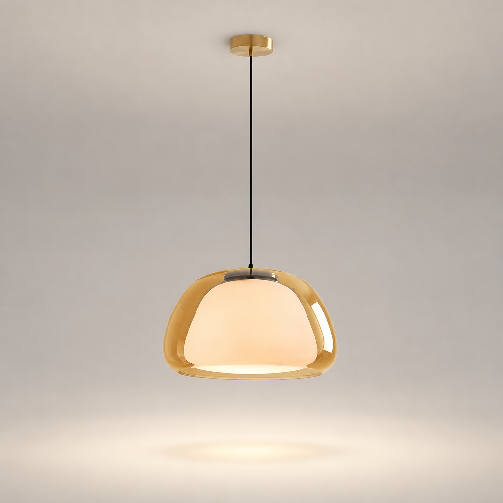 Suspension Double Verre Scandinave Ambre — photo produit fond gris