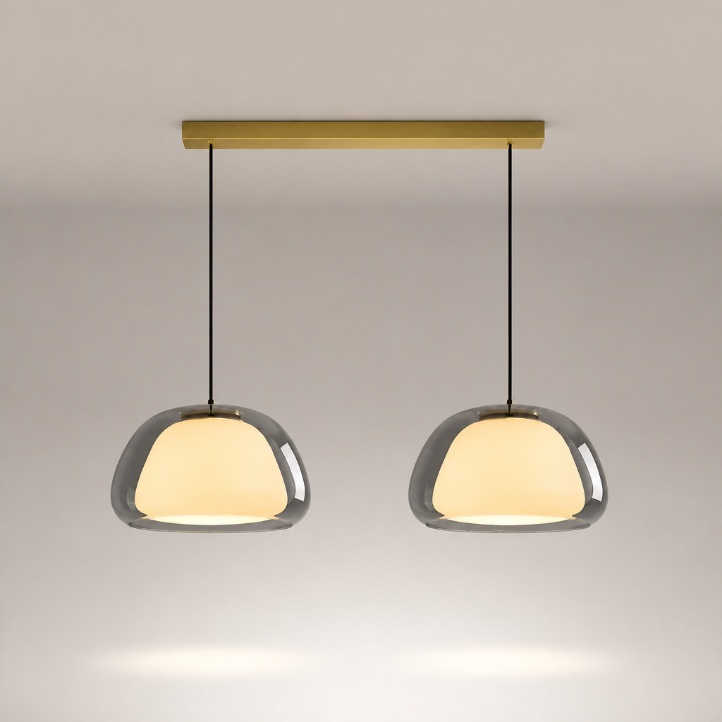 Suspension Double Verre Scandinave Fumé 2 — photo produit fond gris