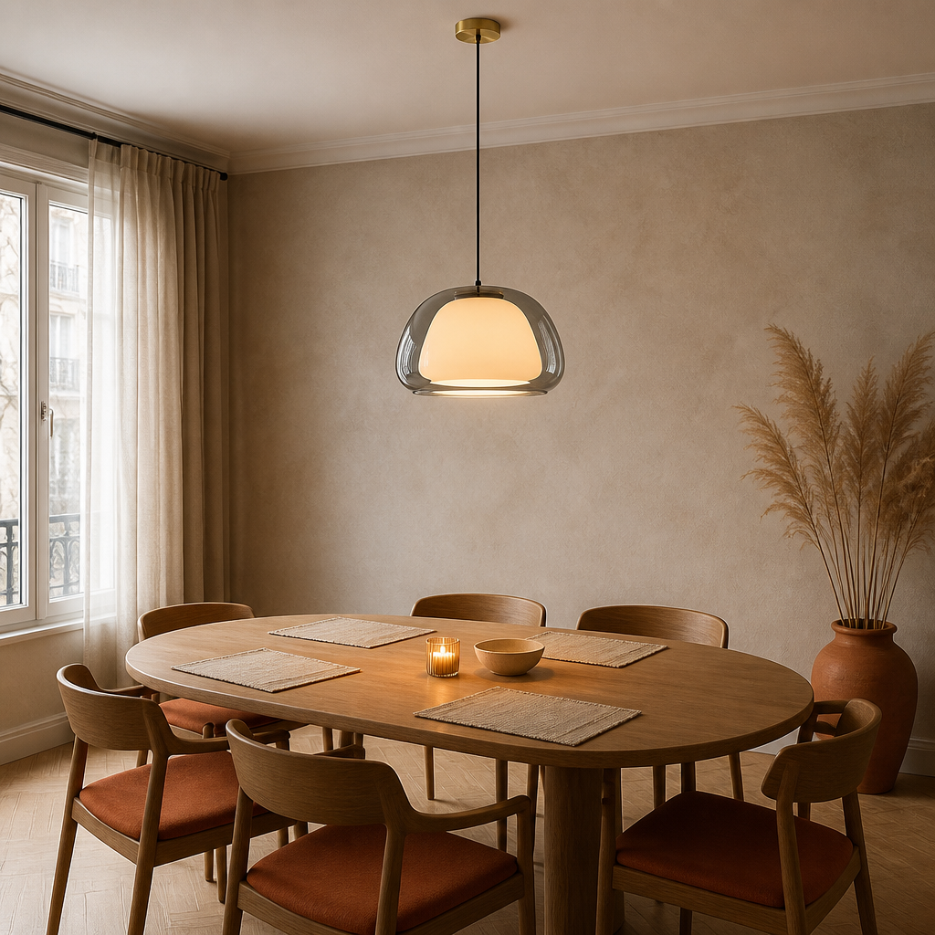Suspension Double Verre Scandinave Fumé — mise en situation salle à manger