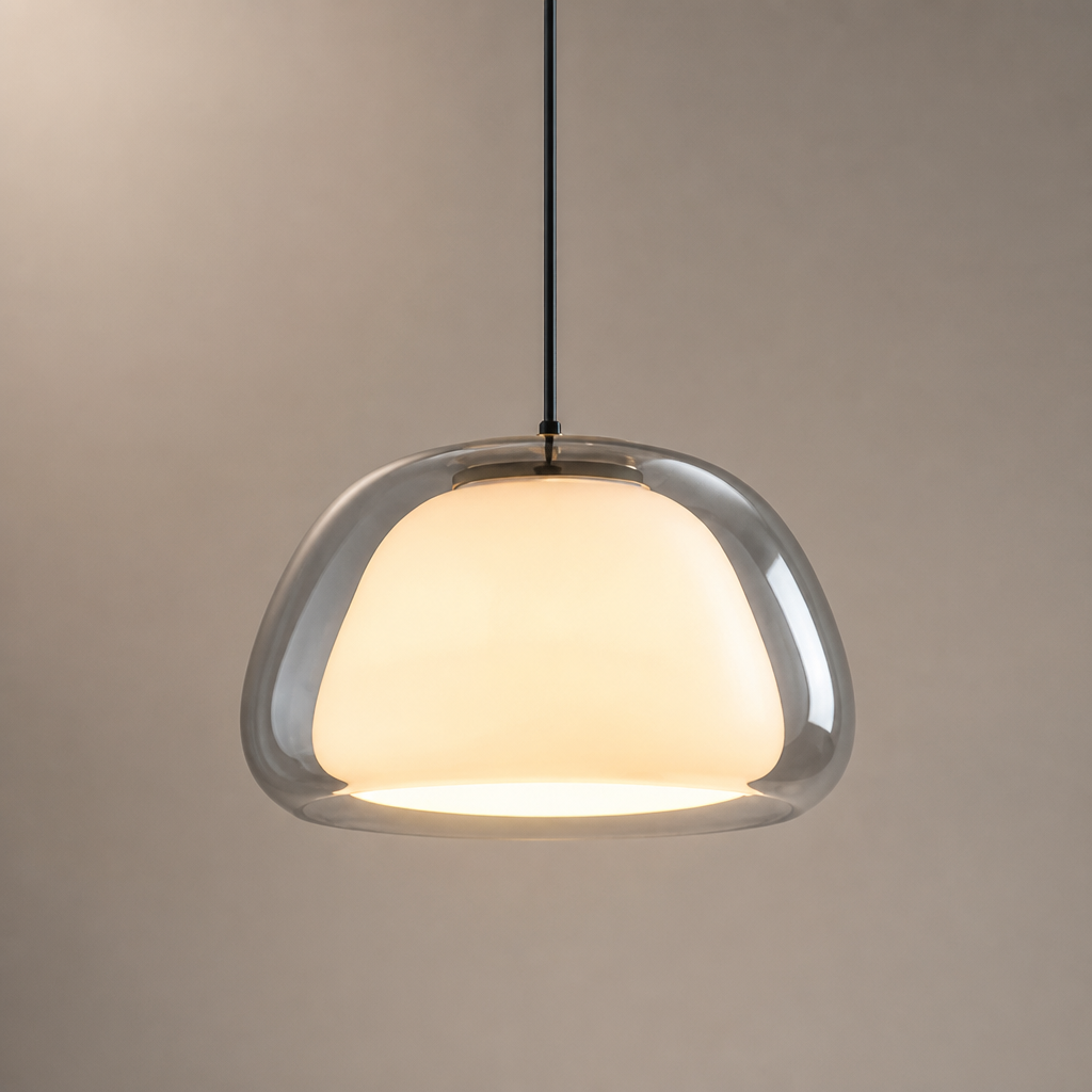 Suspension Double Verre Scandinave Fumé — gros plan détail matière et finition