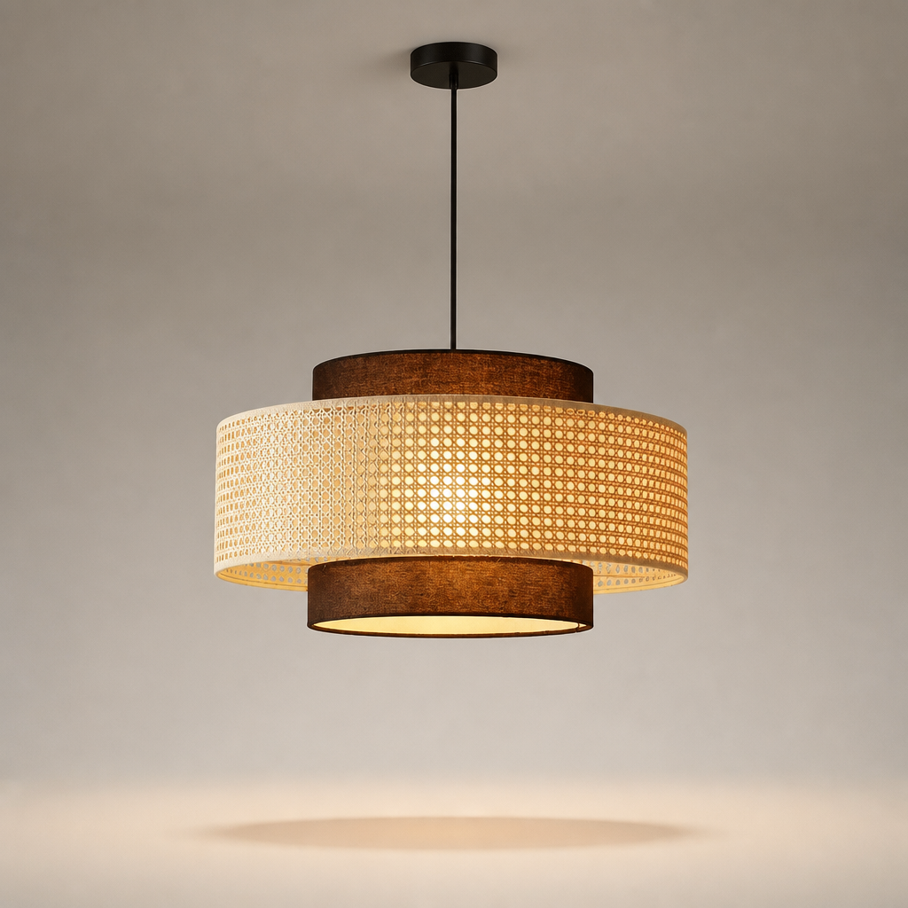 Suspension en Rotin Marron — photo produit fond gris