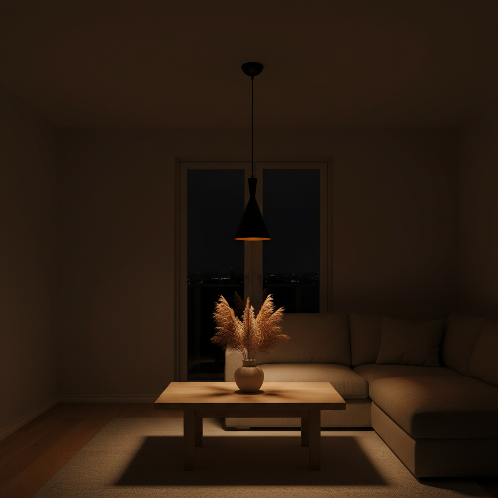 Suspension Fer Géométrique Noir B — ambiance soir salon scandinave