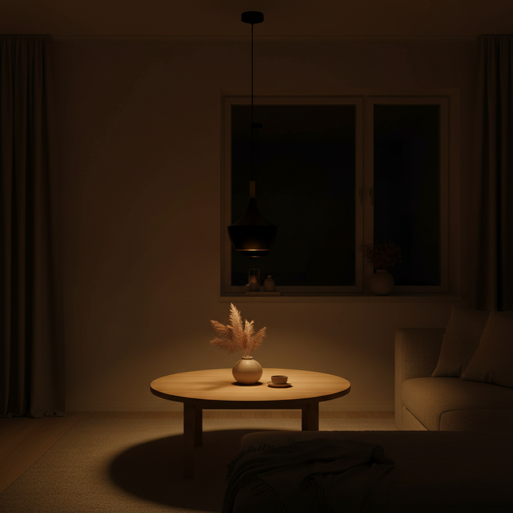 Suspension Fer Géométrique Noir C — ambiance soir salon scandinave