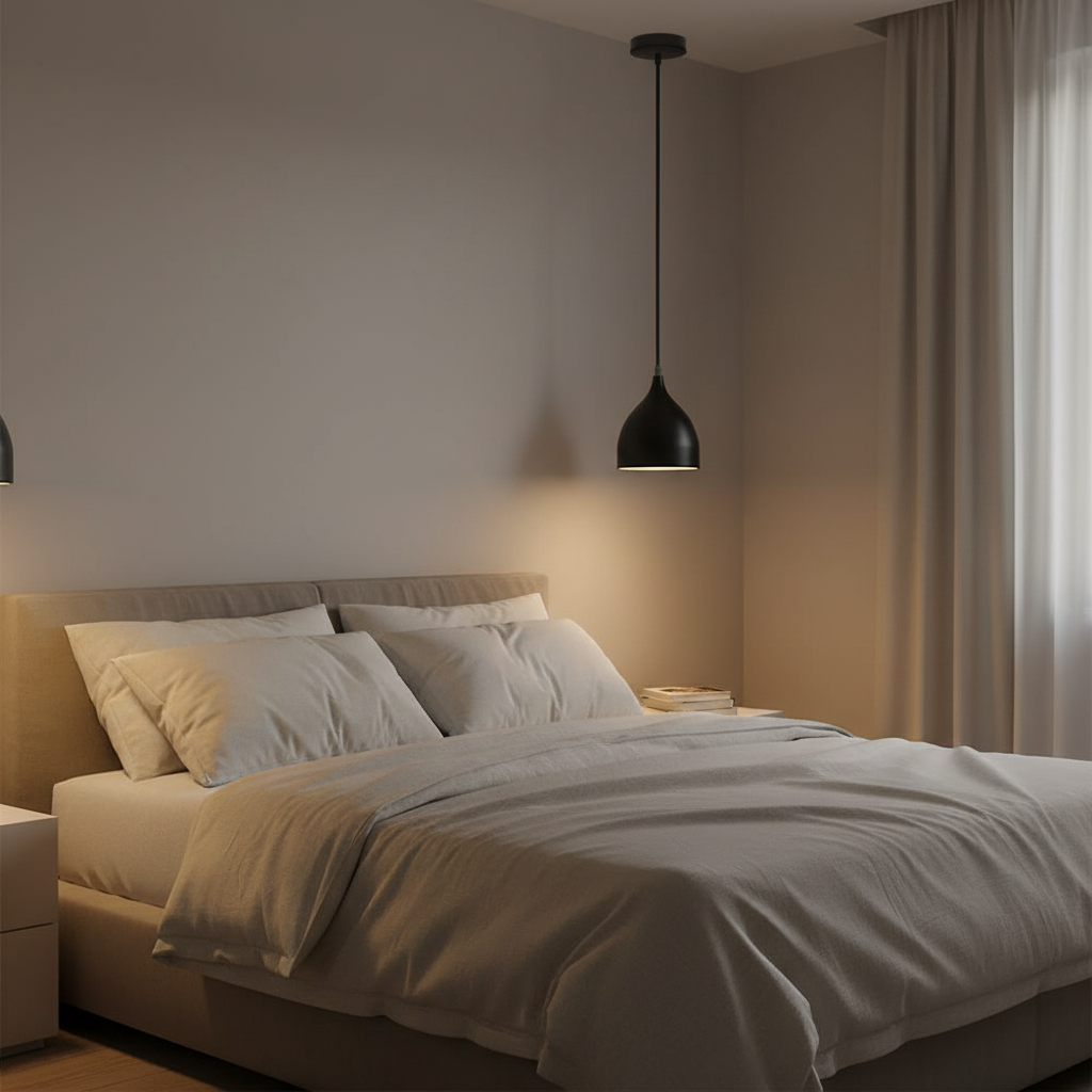 Suspension Fer Géométrique Noir D — mise en situation chambre