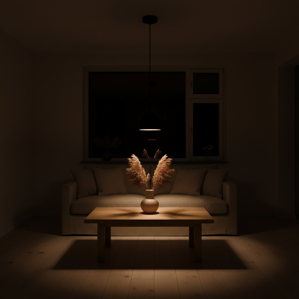 Suspension Fer Géométrique Noir D — ambiance soir salon scandinave