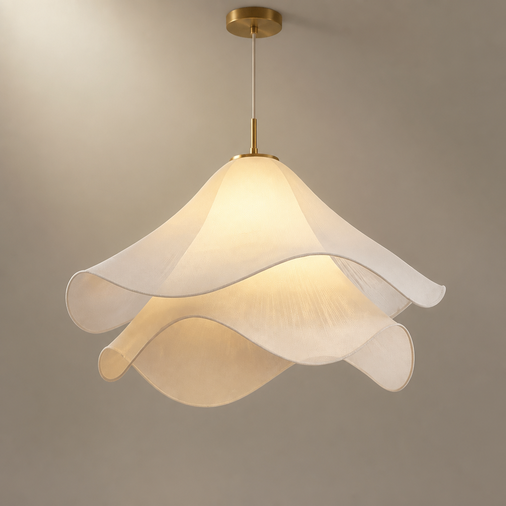 Suspension Florale Tissu Plissé Blanc — gros plan détail matière et finition