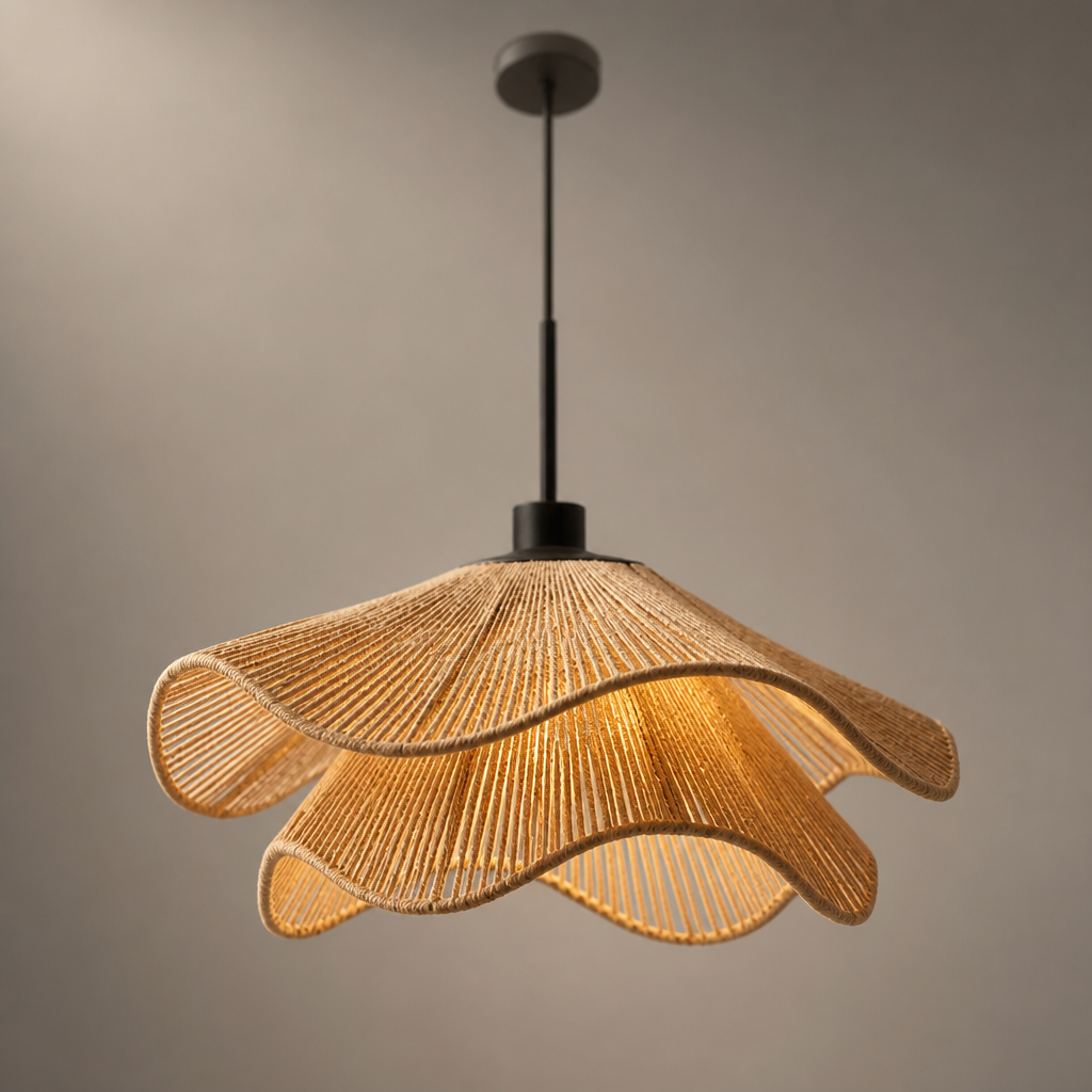 Suspension Florale Tissu Plissé Marron — gros plan détail matière et finition