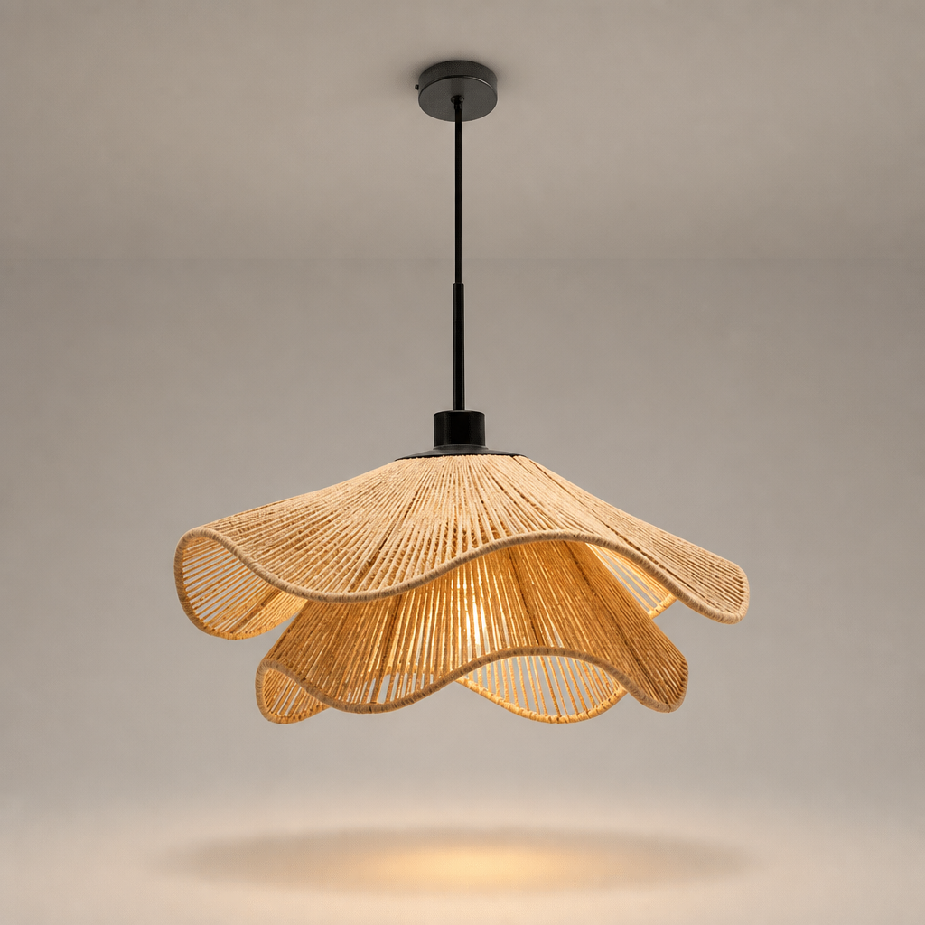 Suspension Florale Tissu Plissé Marron — photo produit fond gris