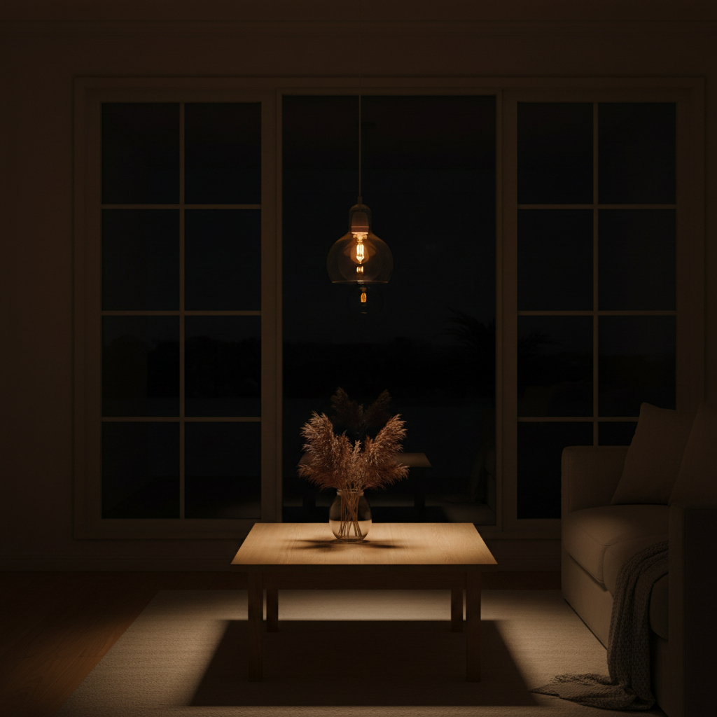 Suspension Globe Rétro — ambiance soir salon scandinave