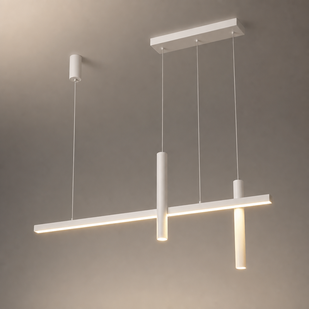 Suspension LED Linéaire Design Nordique Blanc 150cm — gros plan détail matière et finition