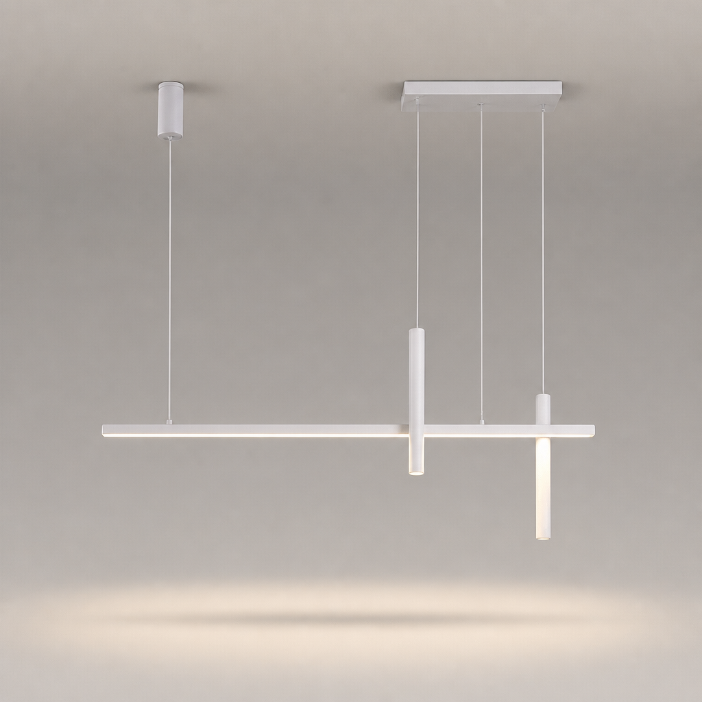 Suspension LED Linéaire Design Nordique Blanc 150cm — photo produit fond gris