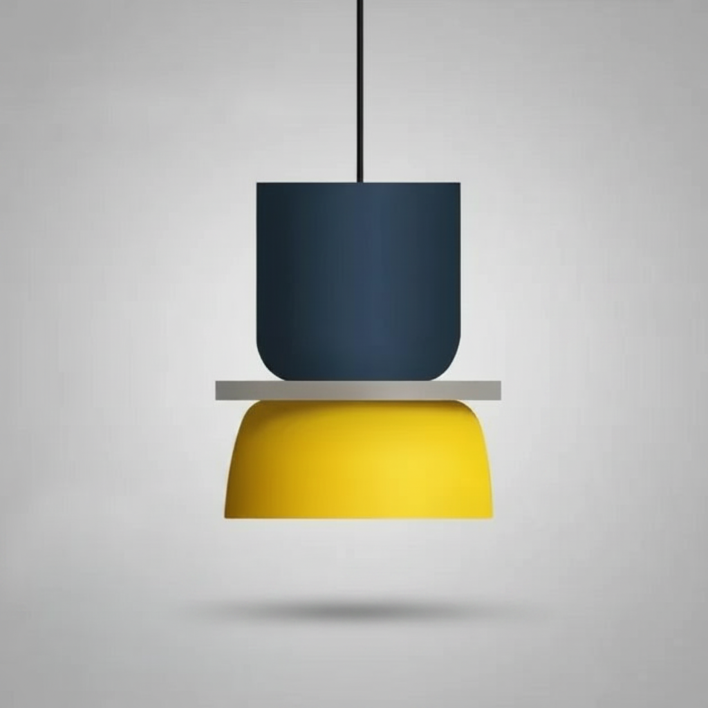Suspension Macaron Bicolore Bleu Nuit et Jaune S — photo produit fond gris