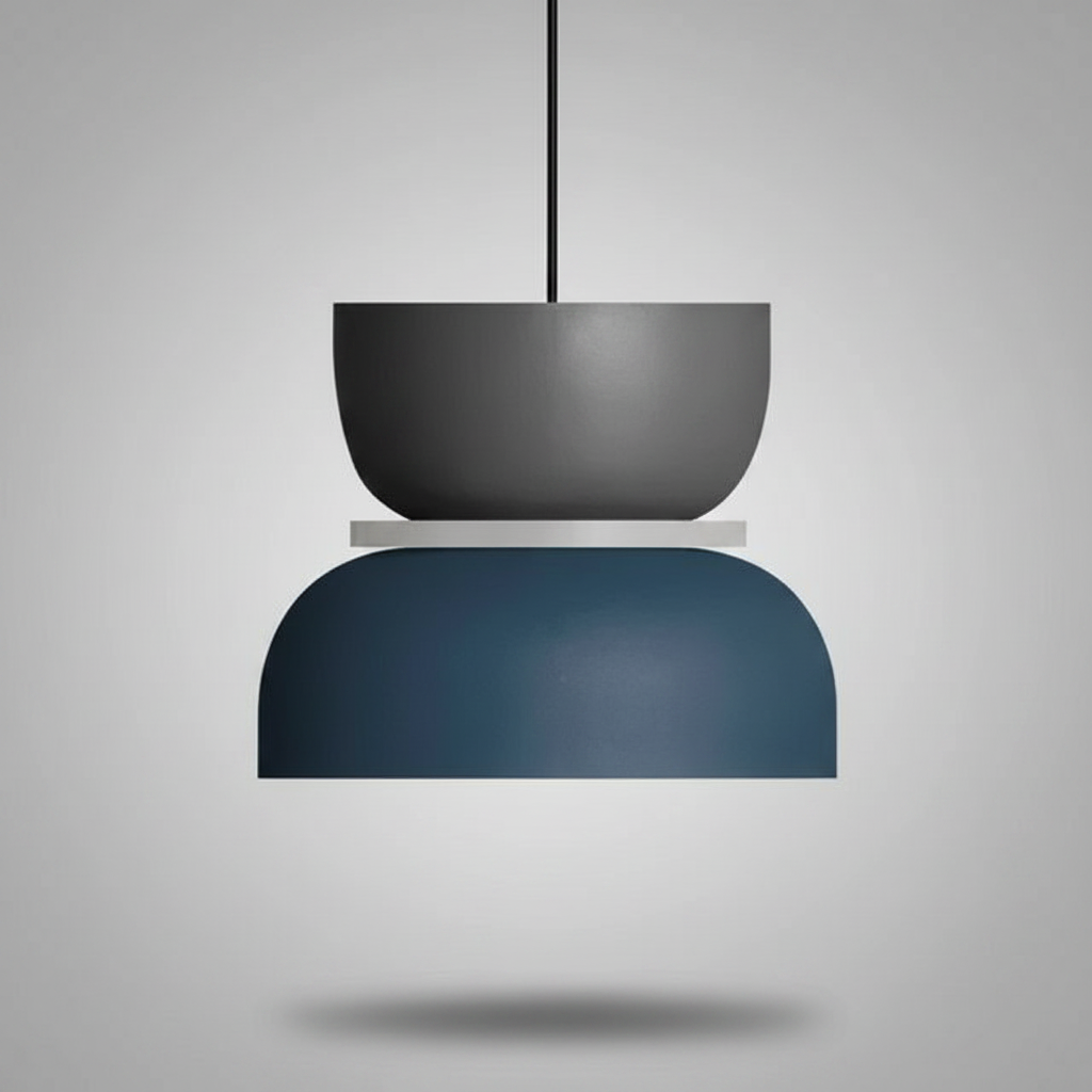 Suspension Macaron Bicolore Gris et Bleu Nuit M — photo produit fond gris