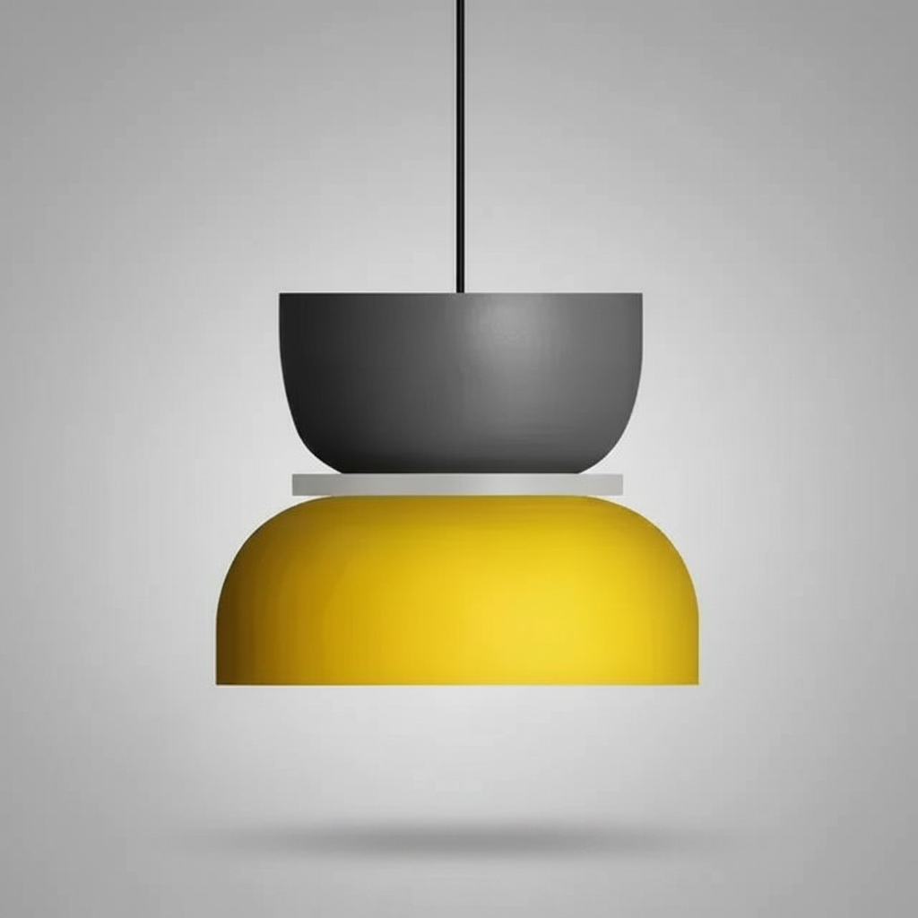 Suspension Macaron Bicolore Gris et Jaune M — photo produit fond gris