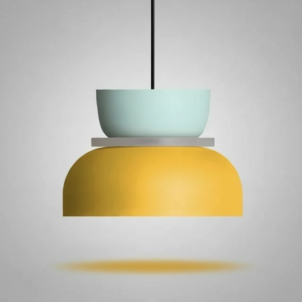 Suspension Macaron Bicolore Jaune Bleu Ciel L — photo produit fond gris