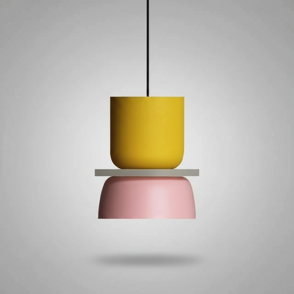 Suspension Macaron Bicolore Jaune et Rose S — photo produit fond gris