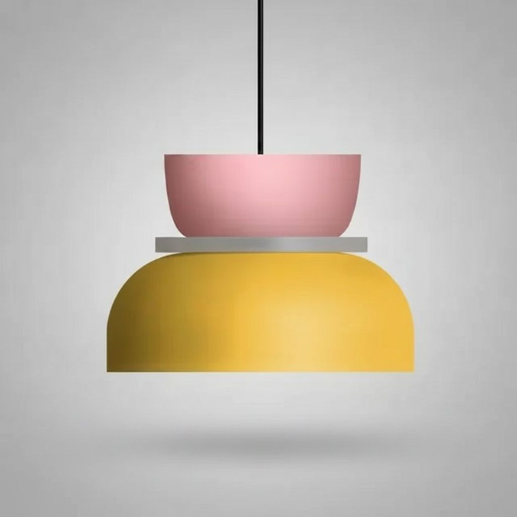 Suspension Macaron Bicolore Rose et Jaune L — photo produit fond gris
