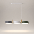 Suspension Macaron Métal Bois LED Tricolore — photo produit fond gris