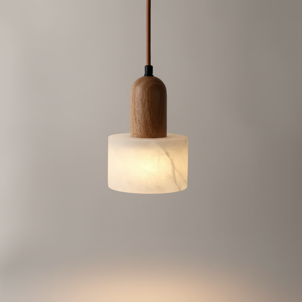 Suspension Marbre et Bois Wabi-Sabi Bois — gros plan détail matière et finition