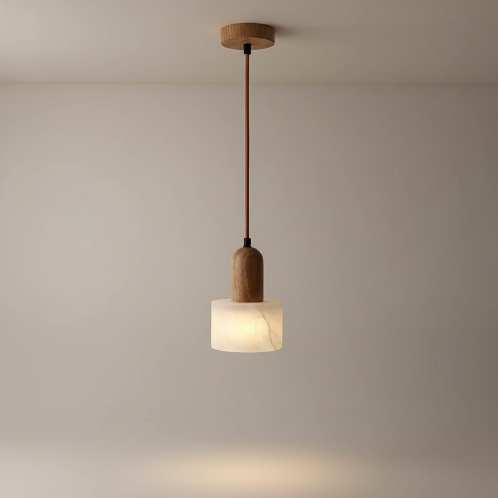 Suspension Marbre et Bois Wabi-Sabi Bois — photo produit fond gris