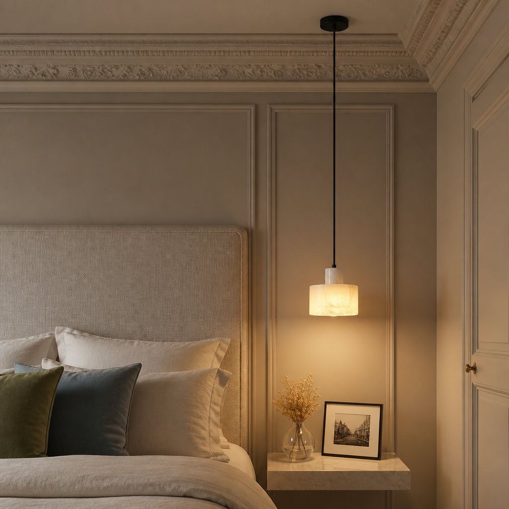 Suspension Marbre Naturel Cylindre — mise en situation chambre