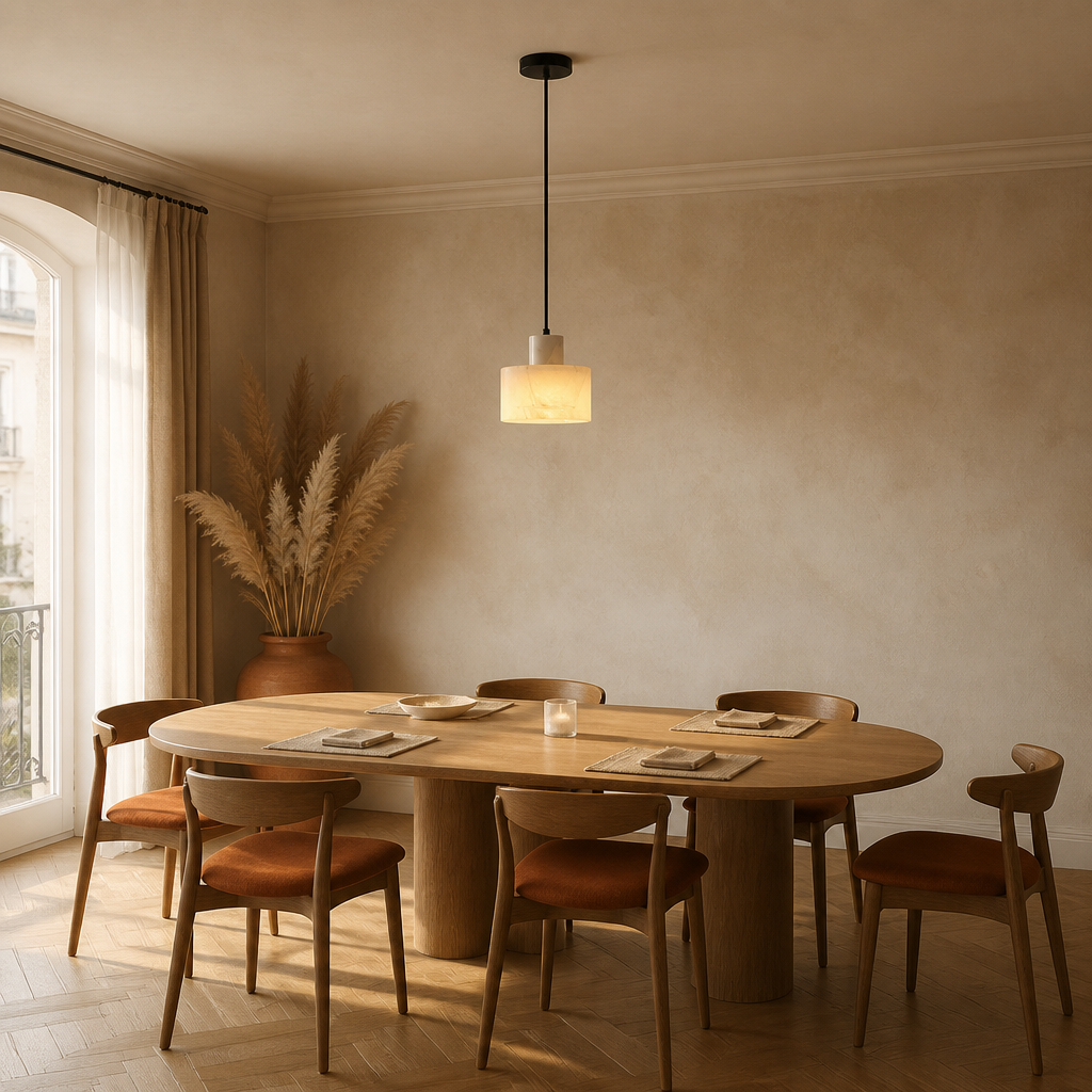 Suspension Marbre Naturel Cylindre — mise en situation salle à manger