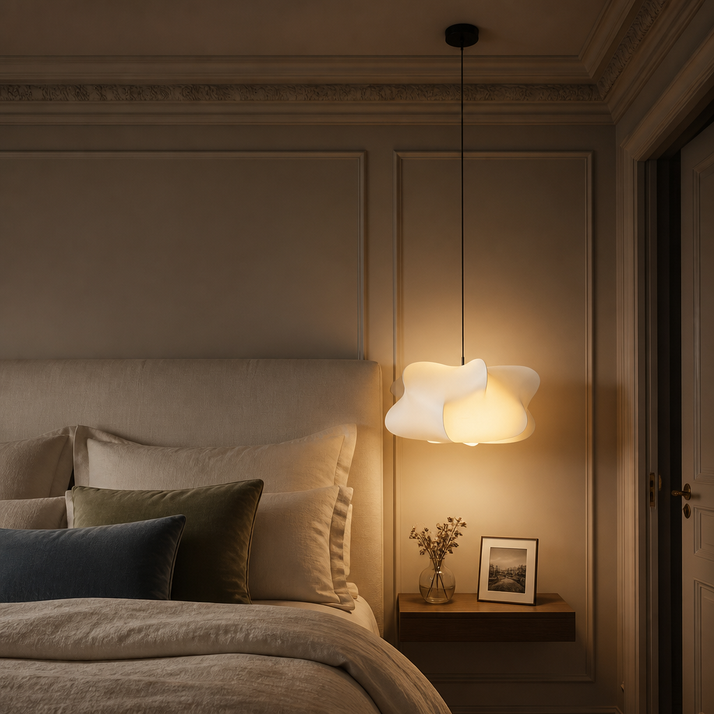 Suspension Nuage Soie Artisanale — mise en situation chambre