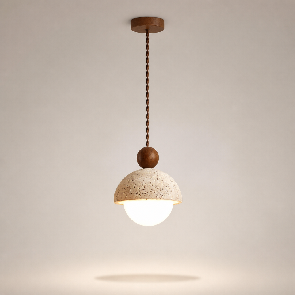 Suspension Pierre Travertin Design B — photo produit fond gris