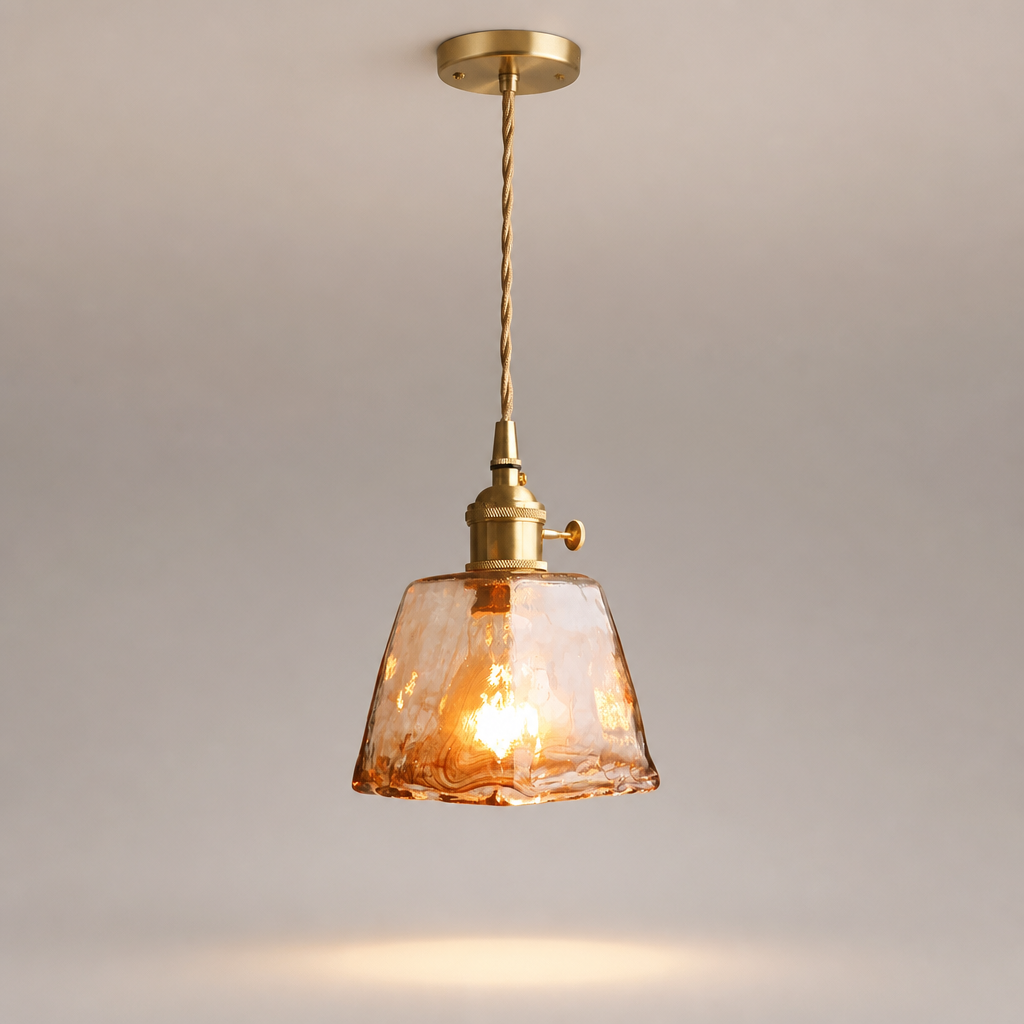 Suspension Verre Ambré Design Rétro A — photo produit fond gris